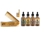 Beard Folding Wooden Comb og 4 Pack Beard Oil for menn - Av Striking Vikings