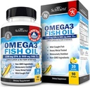 Triple Styrke Omega 3 Fiskeolje 3000mg - høy potens Omega 3 Supplement for kvinner og menn, Burpless Lemon Flavor Fish Oil - 2250mg essensielle fettsyrer med DHA & EPA, Wild Caught, 90 Softgels