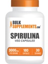 BulkSupplements.com Spirulina Kapsler - Grønn Superfood Supplement, Spirulina Supplement - Vegan, 6 Kapsler per servering, 180 greve (pakke av 1)