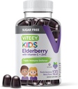 Viteey Sambucus Elderberry Gummies for barn - sukkerfri - immun støtte kosttilskudd med vitamin C & Zink, [3-1 Immune Booster] Vegan, Gelatinfri, Glutenfri - Tastig Chewable Berry Flavored