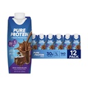 Pure Protein Chokolade Protein Shake, 30g Complete Protein, Klar til å drikke og keto-vennlig, Vitaminer A, C, D og E pluss sink å støtte immunhelse, 11oz flasker, 12 Pack