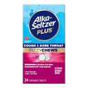 Alka-seltzer Plus Cough & Sore Throat Fizzy Chews, Ingen vann nødvendig, På den Go Sore Throat Relief for voksne, bringebær Flavor, 24 greve