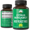 Citrus Bergamot + Rød Yeast Rice. 2-i-1 Supplement. Høy styrke 10:1 Bergamot ekstrakt. Ingen gluten, null sukker, veganske kapsler