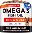 StrellaLab Omega 3 for hunder - (180Ct) Fiskeoljebehandlinger - Allergi og kløe Relief Skin & Coat Supplement - Tørr kløende hud, antishedding og varme flekker behandling - Pet Salmon Olje Chews - Røykt Salmon Flavor