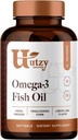 Utzy Naturals Omega-3 fiskolje | 800 mg Omega-3 | med EPA og DHA | Naturlig sitronflavor | 120 softgels