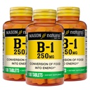 MASON NATURAL vitamin B1 Thiamin 250 mg, 300, dagsforsyning, kosttilskudd for å støtte naturlige energinivåer, 100 tabletter (pakke på 3)