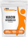 BulkSupplements.com Niacin pulver - vitamin B3 Supplement, Niacin 500mg - Niacin Flush, Niacin med flushing - Glutenfri, 500mg Niacin per servering, 500g (1,1 lbs) (Pack of 1)