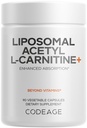 Codeage Liposomal Acetyl-L-Carnitine + Supplement - 500 mg Acetyl-L-Carnitine per servering - 3-måneders Supply, Liposomal Levering - Alcar Supplement - L-Carnitine - Ikke-GMO, Glutenfri, 90 kapsler