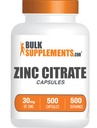 BulkSupplements.com Zink Citrat Kapsler - Sink Supplements, Glutenfri - 30 mg per servering, 1 Kapsel per servering, 500 Count (Pack of 1)