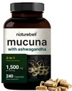 Mucuna Pruriens Kapsler, Triple Styrke 1500 mg Per Serving, 2 i 1 Formula, laget med Mucuna og Ashwagandha, 240 Kapsler, Potent Seed Extract, Positiv Mood, Relaxation & Restoration Support