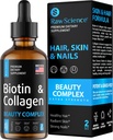 Væske kollagen & Biotin Kosttilskudd for hårvekst - Biotin 10000mcg Collage Peptides 20000mcg Drops - Hårvitaminer for hår tap for kvinner og menn, hud og negleforsterker - laget i USA, 2 flux