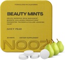 NOOZ Beauty Mints - Sugar-fri Biotin Mint for glødende hud, Sunt hår og sterke negler - Juicy Pear Flavor | Reisevennlig Supplement med antioksidanter, Vitamin C, B6 & B12 ikke-GMO, 25 mynter