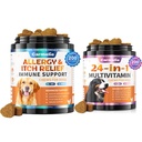 Hundeallergi Chews + Carmelie 24 i 1 Hunde Multivitamin Chewable - 400 Behandlinger - Seasonal Allergy Relief + Hundevitaminer for Hip & Joint, Hud & Coat, Immun Helse (Chicken Flavor)
