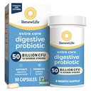 Renew Life Extra Care Digestive Probiotic Capsules, 50 milliarder CFU Garantert, Daglig Supplement støtter immune, Digestive, Respiratorisk Helse(1) L. Rhamnosus GG, Dairy, Soya og Glutenfri, 90 greve
