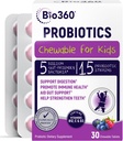 Bio360 Probiotika for barn - 15 Strains & 5 milliarder CFU støtter hjerne, immun- og digestiv helse - Kids probiotiske Chewable med organiske prebiotika for Gut & CFU, blandet Berry Flavor, 30 greve