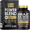 Power Blend Capsules - 30-i-1 Supplement Bundle med Shilajit 6000mg, Sea Moss 4000mg, Black Seed Oil 4000mg, Ashwagandha 2000mg, 10x Mushrooms, Tongkat Ali, Maca, Holistiske piller Combo