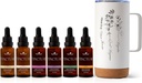 Planteterapi Total Tinktur pakke inneholder 30 ml Hver av organiske Ashwagandha, asiatiske Ginseng, Echinacea blanding, eldrebær, sitron Balm, Turmeric & Travel Mug