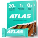Atlas Protein Bar, 20g Protein, 1g Sukker, Rene ingredienser, Glutenfri, Mint sjokolade Chip (12 greve, Pakke med 2)