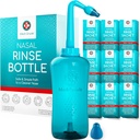 Medi Grade Sinus Rinse Flaske, 500 ml med 30 Sinus Rinse Packets - Komplet Nasal Irrigation System - Neti Pot Nese Cleaner - Nasal Vaskesett for hjem eller reise - 2 Nasal Rinse Tips og Oppbevaringspose