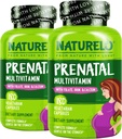 NATURELO Prenatal Multivitamin med Gentle Chelated jern, Metyl Folat, Plant Kalsium & Choline - Vegan, Vegetarisk - Ikke-GMO - Glutenfri - 180 kapsler - 4 måneders forsyning (Pack of 2)