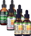 NUSAVA Strawberry Flavored D3 K2 Drops, Vanilla Flavored D3 K2 Drops, & Klorofyll flytende dråper Bundle - Potent flytende vitaminer for hjerte, felles, energi, og immun støtte - ikke-GMO, Glutenfri, 2pk
