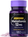 Carlyle Melatonin 12 mg Fast Oppløse 180 tabletter | Drug Gratis | Naturlig Berry Flavor | Vegetarisk, Ikke-GMO, Glutenfri