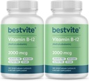 BESTVITE Vitamin B12 (Metylkobalamin) 2000mcg (480 Vegetariske kapsler(2 x 240) (Metyl B12) - Ingen stearates - Vegan - Ikke GMO - Glutenfri