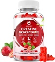 Kreatin Monohydrat Gummier for menn og kvinner, Chewables Kreatin Monohydrat for muskelstyrke, Muskelbygger, Energiforsterkning, Sukkerfri, Vegan, Jordbær Flavor-60 greve