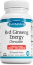EuroMedica Rød Ginseng Energi - Supplement til å støtte sunn energi og fokus - Herbal Supplement med koreansk rød Ginseng Root Powder - Vegan tabletter for å hjelpe sunn utholdenhet - 30 Chewable Tabletter