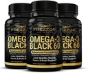FREZZOR Omega 3 Svart for felles omsorg & komfort - New Zealand Grønn Lipped Mussel oljekapsler; 53x høyere styrke med UAF1000+ Super Antioksidant, Ingen fiskelig ettersmak, 60 greve (Pack of 3)