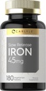 Carlyle langsom release jern 45 mg | 180 tabletter | Ferrous Sulfate Mineral Supplement | for menn og kvinner | Vegetarisk, ikke-GMO, og Glutenfri formel