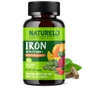 NATURELO Vegansk jern Supplement med vitamin C og organiske hele matvarer - Gentle Iron piller for kvinner og menn med jernmangel inkludert graviditet, anemi og vegansk kosthold - 90 Mini kapsler
