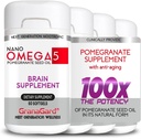 CLINICALly proven (4-måneders forsyning) Brain Kosttilskudd med anti-aldring, minnepiller, Omega 5 Pomegranat Supplement, 4 flasker 60ct hver
