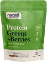 Nusest – Protein Grønn + Berries – Superfood pulver – Planteproteinblanding - 300g / 10,6 oz Pouch (10 Serveringer) (Cocoa, 300g)