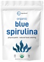 Organisk blå spirulina pulver (Phycocyanin ekstrakt), 60 serveringer - Ingen fiskende lukt, 100% vegansk protein fra blå-grønn algae, naturlig lysende matfarger for smoothies, baking, drikke og matlaging