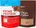 Equip Foods Prime Protein pulver sjokolade og gull standard ren kaffe