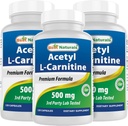 Best Naturals Acetyl L-karnitin (ALCAR) 500mg, 120 kapsler, 120 serveringer - Ikke-GMO og glutenfri, 1 kapsel per servering (3 pakke)