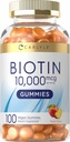 Carlyle Biotin 10000mcg Gummies | 100 Count | Peach Flavor Supplement | Vegan, Ikke-GMO, Glutenfri