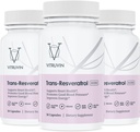 Vitruvin Trans-Resveratrol 500 mg, 3 flasker Pack, Vegan, Ikke-GMO, Glutenfri, Gelatin-fri.