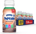 PediaSure Peptide 1.0 Cal,24 Antall, Fullstendig,Balanced ernæring for barn med GI-betingelser,Peptid-basert formel, med 7g protein og prebiotika, for oral eller tube fôring,Chokolat,8-fl-oz flaske