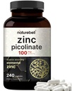 Høy potens Sink Picolinat 100mg - 240 kapsler, Biotilgjengelig form av sink for immunstøtte og hud helse - Ikke-GMO og Gluten