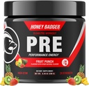 Honning Badger pre trening pulver, keto vegan preworkout for menn og kvinner, Beta Alanine & koffein, sukkerfri naturlig energi supplement, frukt punch (High-Stim)