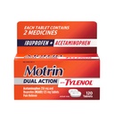 Motrin Dual Action med Tylenol, Ibuprofen og Acetaminophen Fast-Action Dual Action Pain Reliever for mindre smerter og smerter, Ibuprofen (NSAID) 125 mg & Acetaminophen 250 mg, 120 ct