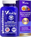 Redusert Glutathione Supplement 1000mg - USA laget glutathione Kapsler med vitamin C & Melk Thistle for Liver Care, Hud støtte og immun Well-Being - 60 greve