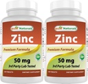 Beste Naturals Sink Supplement som sink gluconate 50 mg 240 tabletter pakke med 2