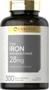 Carlyle Easy Iron Supplement for kvinner og menn | 28 mg | 300 kapsler | som Ferrous Bisglycinate | Ikke-GMO og Glutenfri