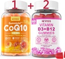 NEVISS Sukkerfri CoQ10-250mg Fyllet Gummies, 60Cts + Vegansk Vitamin D3 5000IU & Metyl B12 1000mcg Gummies, 120Cts