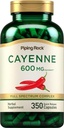 Piping Rock Cayenne Pepper Capsules | 600mg | 350 Count | Konsentrert Ekstrakt Supplement | Ikke-GMO, Glutenfri