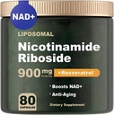 NAD Supplement - NAD Nicotinamid Riboside 900 mg, Resveratrol, Quercetin - NAD Supplement for anti-aldring, energi, fokus - 80 kapsler