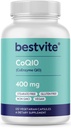 BESTVITE Coenzym CoQ10 400mg (120 vegetariske kapsler) naturlig fermentert - Ingen stearates - Vegan - Glutenfri - Ikke GMO